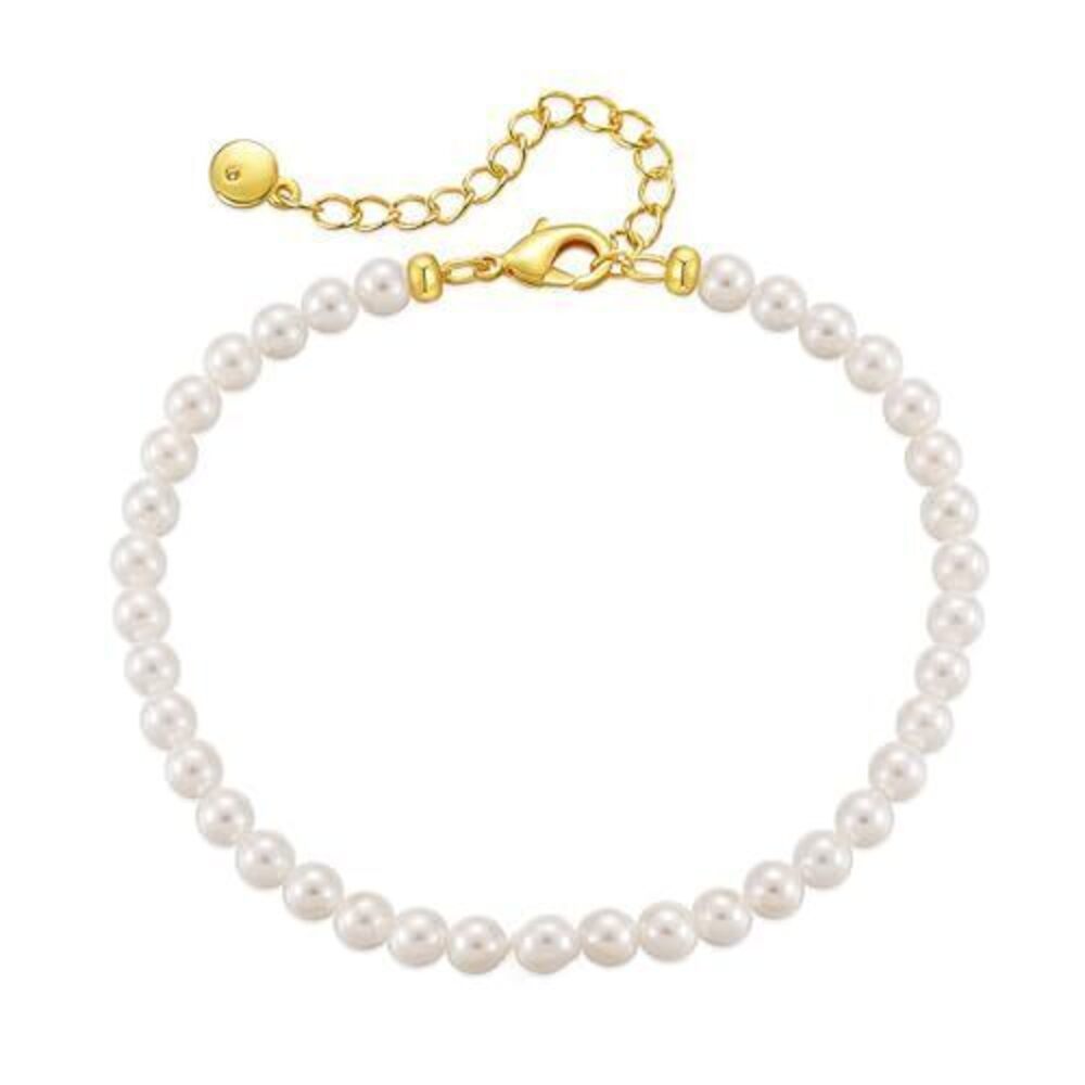 1988 Gold Tiny Pearl Bracelets Dainty 18K Gold Plated Adjustable Simulated